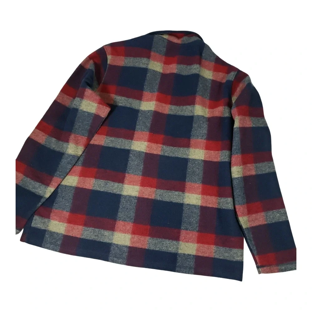 John Wayne Stock & Supply Mens XL Plaid Quarter Zip Fleece Pullover Navy Red
